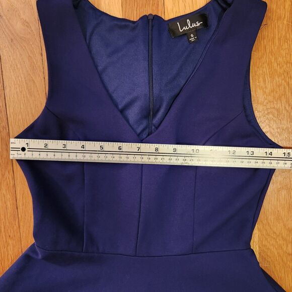 Lulu's "Bon Appetit" Sapphire Blue Fit & Flare Sleeveless Skater Mini Dress Sz S - Picture 9 of 12